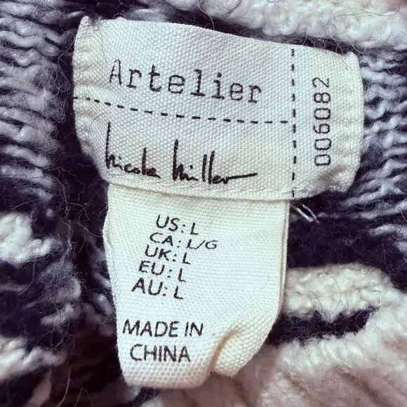 Artelier Nicole Miller Fair Isle Mock Neck Sweater Cream Black Nordic Large Soft - Picture 5 of 7